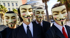 Anonymous with Guy Fawkes masks at Scientology...